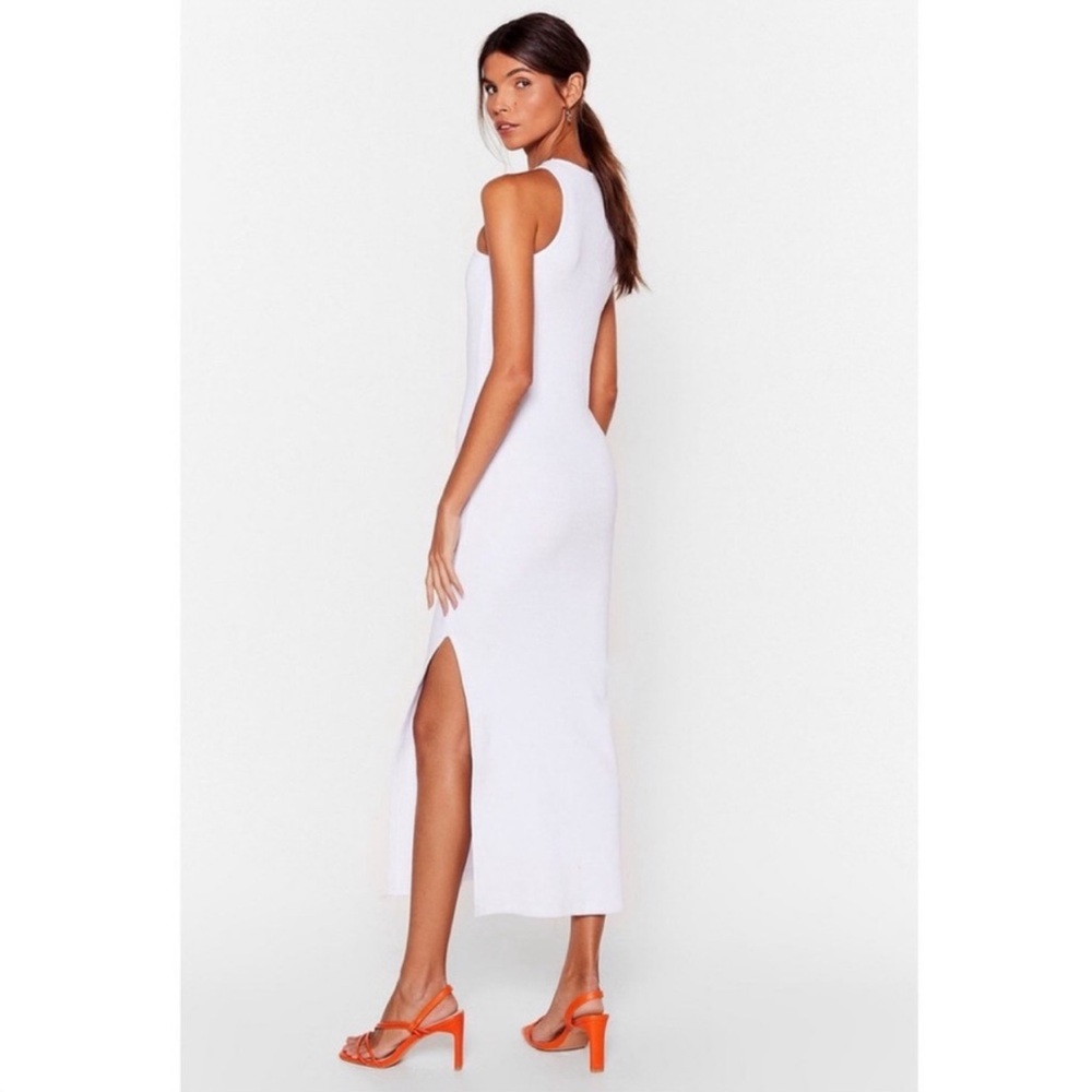NWT Nasty Gal Standards High Ribbed Midi Dress, White, Size 8 - Picture 3 of 14